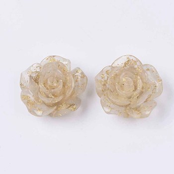 Translucent Resin Cabochons, with Gold Foil Inside, Flower, PapayaWhip, 22x22.5x10mm