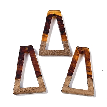 Resin & Wood Pendants, Hollow Triangle Charms, Saddle Brown, 38x24.5x3.5mm, Hole: 2mm