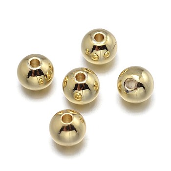 Brass Beads, Lead Free & Nickel Free & Cadmium Free, Solid Round, Real 18K Gold Plated, 10mm, Hole: 2mm