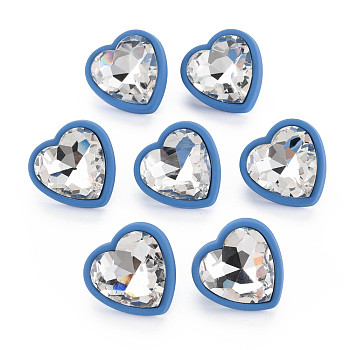 Crystal Rhinestone Heart Stud Earrings with 925 Sterling Silver Pins for Women, Steel Blue, 22x22mm, Pin: 0.6mm