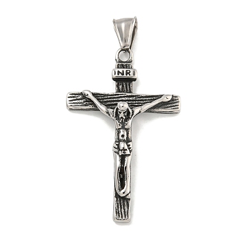 316 Surgical Stainless Steel Pendants, Crucifix Cross Charm, Antique Silver, 49.5x31.5x10mm, Hole: 4x9mm