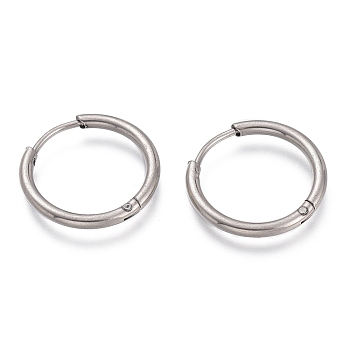 201 Stainless Steel Huggie Hoop Earrings, with 304 Stainless Steel Pin, Hypoallergenic Earrings, Ring, Stainless Steel Color, 15x1.5mm, 15 Gauge, Pin: 1mm
