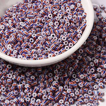 8/0 Opaque Colours Seep Glass Seed Beads, Round Hole, Round with Stripe Pattern, Plum, 3~3.5x2~3mm, Hole: 1mm, about 450g/bag