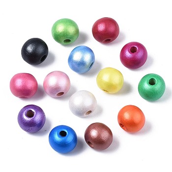 Painted Natural Wood Beads, Pearlized, Round, Mixed Color, 10x8.5mm, Hole: 3mm