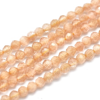 Cat Eye Beads Strands, Round, Faceted, Light Salmon, 2mm, Hole: 0.2mm, 14.17 inch(36cm), 174~184pcs/strand