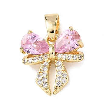 Brass Micro Pave Cubic Zirconia Pendants, Bowknot Charms, Golden, 15x15x4.5mm, Hole: 5x3mm