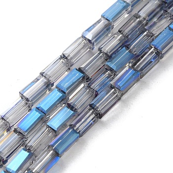 Electroplate Transparent  Glass Beads Strands, Half Plated, Faceted, Rectangle, Steel Blue, 4.8~5x2.5~3x2.5~3mm, Hole: 1mm, about 96pcs/strand, 18.90''(48cm)