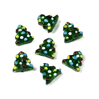 Handmade Lampwork Beads, Christmas Tree, Bumpy, Green, 17x14.5x7.5mm, Hole: 2mm, about 20pcs/strand, 13.78''(35cm)