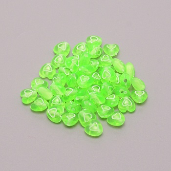 Transparent Acrylic Beads, with Enamel, Heart, Green Yellow, 6.5x6.5x4.5mm, Hole: 1mm, 100pcs/bag