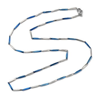 201 Stainless Steel Bar Link Chain Necklaces for Men Women, Blue & Stainless Steel Color, 21.93 inch(55.7cm)