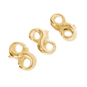 Brass Double Opening Lobster Claw Clasps, Infinity, Light Gold, 13x8.5x3mm