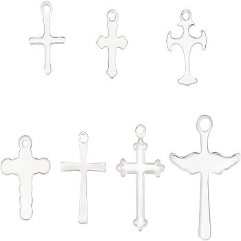 Stainless Steel Pendants, Cross, Stainless Steel Color, 6.8x5.2x1.1cm, 70pcs/box