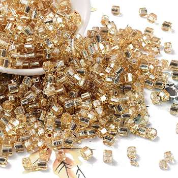 Glass Seed Beads, Silver Lined, Square, Light Khaki, 3~4x3x3mm, Hole: 1.2mm, about 6300pcs/pound