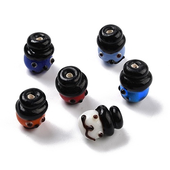 Handmade Lampwork Beads, for Chistmas, Snowman Head, Mixed Color, 15~17x11.5~13mm, Hole: 2mm