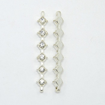 Alloy Bar Spacers, Cadmium Free & Lead Free, with Grade A Rhinestone, Silver Color Plated, 49x6.7x4.7mm, Hole: 1.5mm