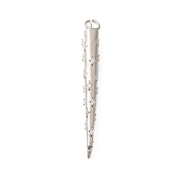 Brass Micro Pave Cubic Zirconia Pendants, Cone Charms, with Jump Ring, Real Platinum Plated, 33.5x3.5mm, Hole: 3mm