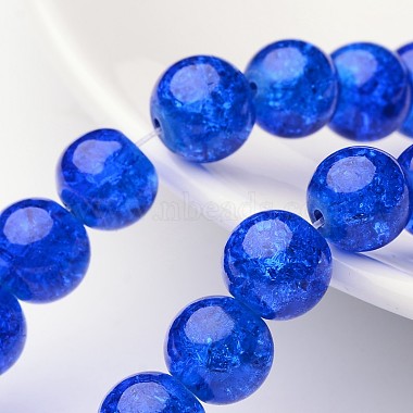 10mm Blue Round Crackle Glass Beads