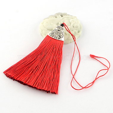 Polyester Tassel Pendant Decorations with Antique Silver CCB Plastic Findings(AJEW-R054-M)-2
