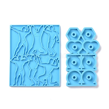 Exercising Men Shaped Straw Topper Silicone Statue Molds Sets(DIY-L067-I01)-2