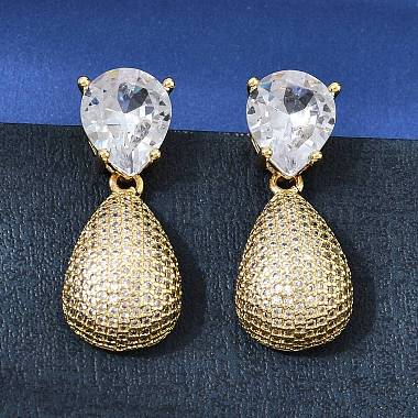 Brass Clear Cubic Zirconia Dangle Stud Earrings(EJEW-A162-04G)-1