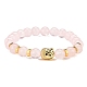 Bracelets extensibles en perles de tête de bouddha en quartz rose naturel et alliage(BJEW-JB09420-03)-1