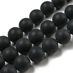 Grade A Natural Black Agate Beads Strands, Dyed & Heated, Frosted, Round, 12mm, Hole: 1.5mm, about 33pcs/strand, 15 inch(G447-6)