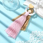Handmade Macrame Cotton Angel Hanging Ornaments, with Wood Beads, Pearl Pink, 222~225mm(HJEW-JM02711-02)