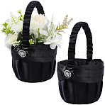 Polyester Flower Baskets with Handle, with Rhinestone, Black, 133.5x126x105.5mm(AJEW-CP0010-64)