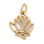 Ion Plating(IP) 304 Stainless Steel Charms, with Jump Ring, Laser Cut, Lotus Charm, Real 18K Gold Plated, 13x11x1mm, Hole: 3mm(STAS-R135-12G)