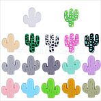 34Pcs 17 Style Cactus Food Grade Eco-Friendly Silicone Focal Beads, Mixed Color, 29x23x8mm, Hole: 2mm, 2pcs/style(JX905A)