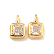 Brass with  Clear Cubic Zirconia Pendants, Cuboid, Real 18K Gold Plated, 14x8.5x4mm, Hole: 4.5x2mm(KK-U006-05G)