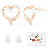 16Pcs Brass Stud Earring Findings, with Vertical Loops & 925 Sterling Silver Pins, Heart, with 20Pcs Plastic Ear Nuts, Real 18K Gold Plated, 11.5x10.5mm, Hole: 0.8mm, Pin: 0.8mm(KK-BBC0004-56)