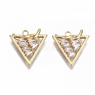 Brass Mirco Pave Clear Cubic Zirconia Pendants, Nickel Free, Triangle, Real 18K Gold Plated, 16x15x2mm, Hole: 1.6mm(KK-S356-170G-NF)