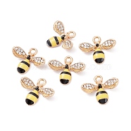 Alloy Enamel Pendants, with Rhinestone, Bees, Colorful, Crystal, Light Gold, 14x17x4mm, Hole: 1.8mm(ENAM-P161-10)