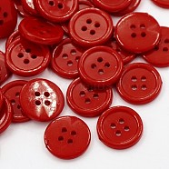 Acrylic Sewing Buttons, Plastic Buttons for Costume Design, 4-Hole, Dyed, Flat Round, Dark Red, 15x2mm, Hole: 1.5mm(BUTT-E076-E-07)