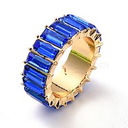 All-Around Sparkling Rhinestones Finger Ring, Flat Finger Ring for Women, Light Gold, Sapphire, US Size 7 3/4(17.9mm)(RJEW-Z012-01F)