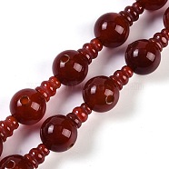 Natural Carnelian 3-Hole Guru Beads Strands, Dyed & Heated, for Buddhist Jewelry Making, T-Drilled Beads, Gourd, 22.5x14mm, Hole: 2mm(G-H064-E08-02A)