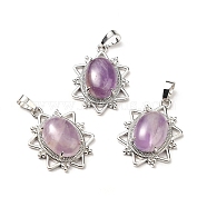 Natural Amethyst Pendants, Flower Charms, with Platinum Tone Brass Findings, Cadmium Free & Lead Free, 32x23x9.5~10.5mm, Hole: 7x5mm(G-B033-03P-24)
