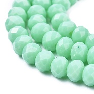 Opaque Solid Color Imitation Jade Glass Beads Strands, Faceted, Rondelle, Turquoise, 6x5mm, Hole: 1mm, about 84~85pcs/strand, 41.5~42cm(EGLA-A044-P6mm-D14)