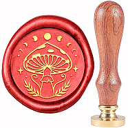 Brass Wax Seal Stamp, with Wood Handle, Golden, for DIY Scrapbooking, Mushroom Pattern, 20mm(AJEW-WH0337-002)