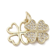 Brass Micro Pave Clear Cubic Zirconia Pendants, Long-Lasting Plated, Clover, Golden, 14x12x1~1.5mm, Hole: 3mm(KK-M275-40G)