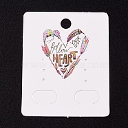 Paper Jewelry Display Cards, for Hanging Earring Display, Rectangle with Heart, White, 50x40x0.3mm, Hole: 5.3mm(CDIS-G002-07A-03)