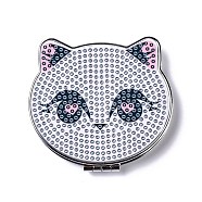 DIY Cat Special Shaped Diamond Painting Mini Makeup Mirror Kits, Foldable Two Sides Vanity Mirrors, with Rhinestone, Pen, Plastic Tray and Drilling Mud, Thistle, 74x89x12.5mm(DIY-P048-08)