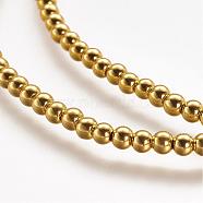 Electroplate Non-magnetic Synthetic Hematite Beads Strands, Grade A, Round, Golden Plated, 3mm, Hole: 1mm, about 161pcs/strand, 15.7 inch(G-P218-32-G)