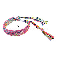 Cotton Braided Wave Pattern Cord Bracelet, Ethnic Tribal Adjustable Brazilian Bracelet for Women, Old Rose, 5-1/2~10-5/8 inch(14~27cm)(FIND-PW0013-002I)