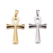 304 Stainless Steel Big Pendants, Ankh Cross, Mixed Color, 65x37x4.5mm, Hole: 11x8mm(STAS-L206-06)