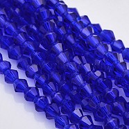 Faceted Bicone Glass Beads Strands, Dark Blue, 4x4mm, Hole: 1mm, about 92~96pcs/strand, 13.78~14.37 inch(EGLA-P017-4mm-08)