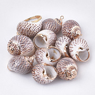 Electroplate Spiral Shell Pendants, with Iron Findings, Golden, Sienna, 27~34x20~27x14~19mm, Hole: 1.2mm(X-SSHEL-T009-20)
