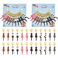 Cat Stitch Markers, Alloy Enamel Crochet Lobster Clasp Charms, Locking Stitch Marker with Wine Glass Charm Ring, Mixed Color, 5cm, 6 colors, 2pcs/color, 12pcs/set(HJEW-AB00181)