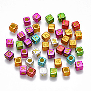 Plating Acrylic Beads, Cube with Initial Letter, Mixed Color, Random Mixed Letters, 6x6x6mm, Hole: 3.5mm, 640pcs/100g(MACR-SZ0001-05A)